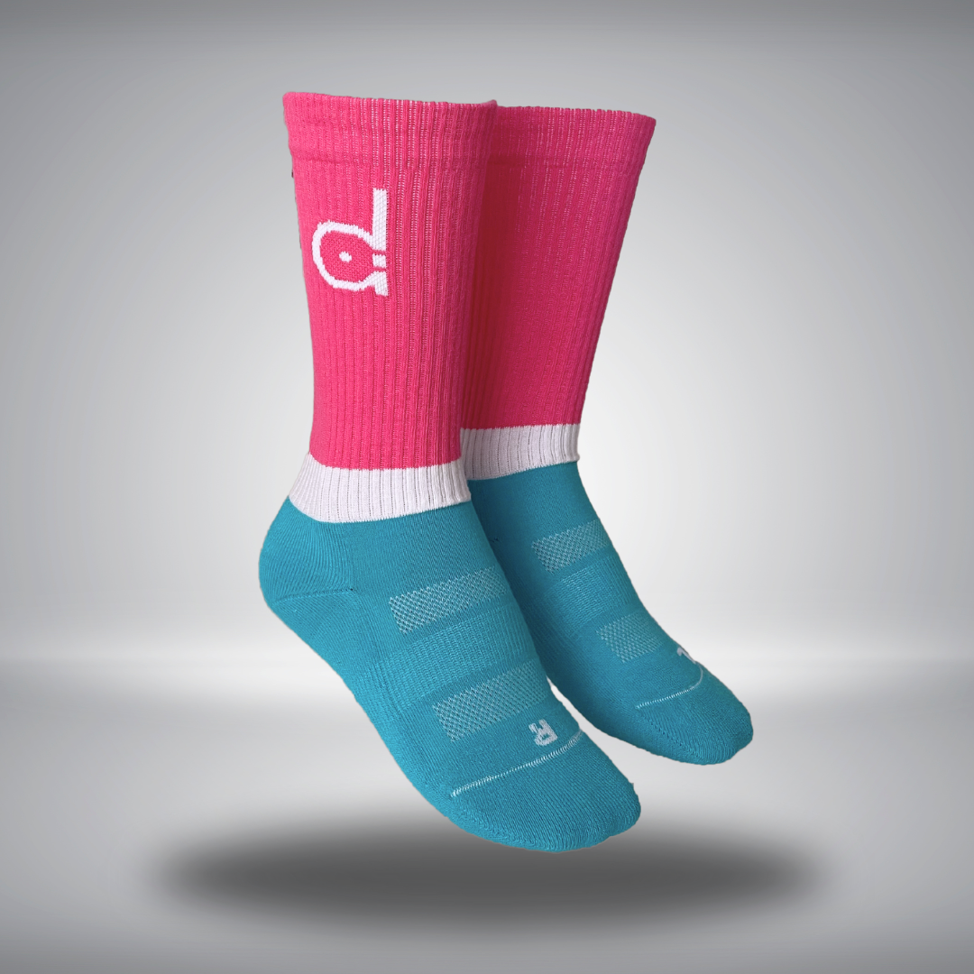 Golfsocke Performance aus Bio-Baumwolle hergestellt in Deutschland - pink to blue